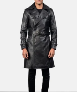Men's Royson Black Leather Duster Coat