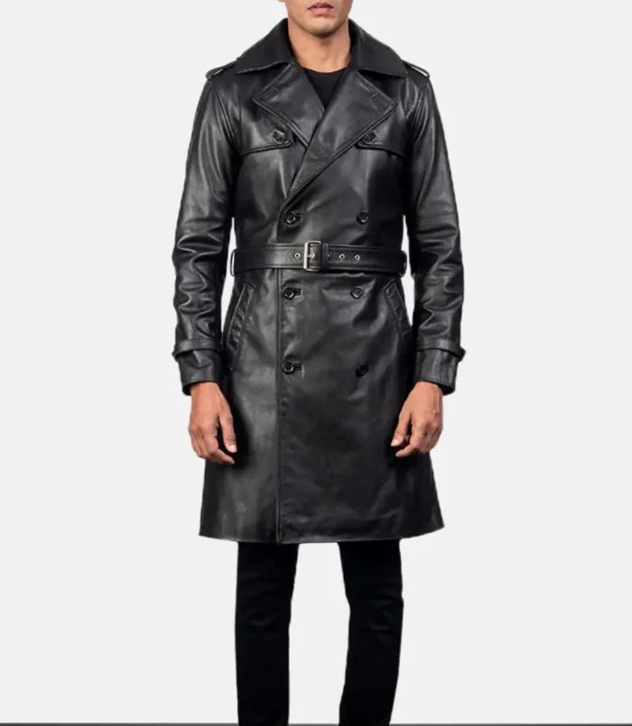Men's Royson Black Leather Duster Coat