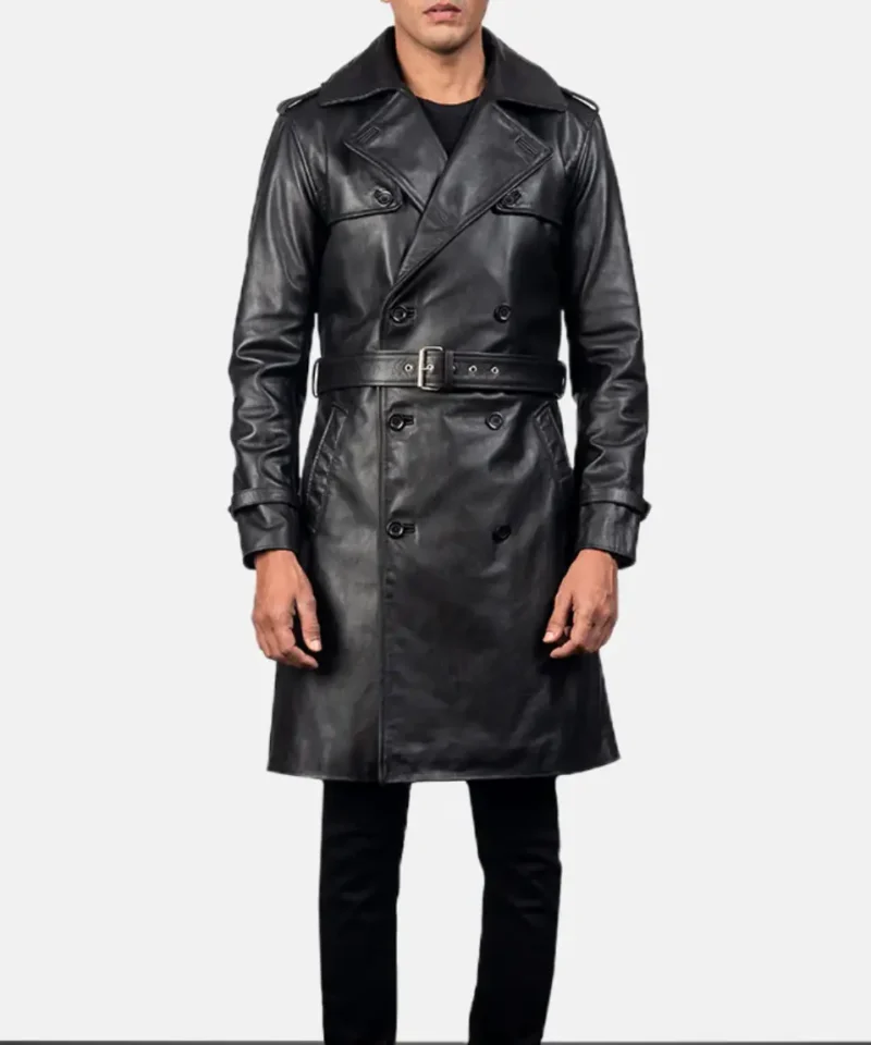 Men's Royson Black Leather Duster Coat
