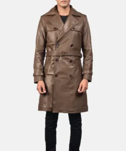 Men's Royson Brown Leather Duster Coat
