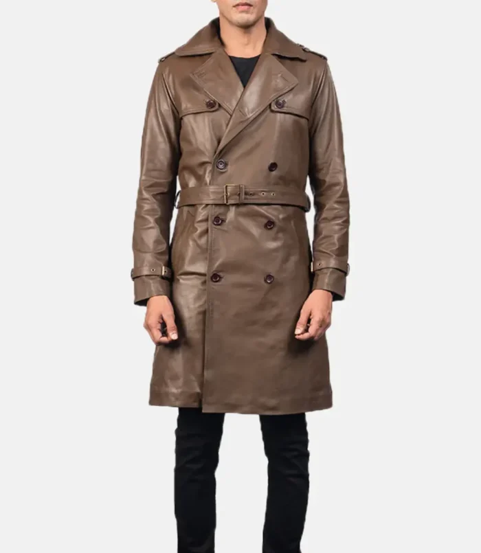 Men's Royson Brown Leather Duster Coat