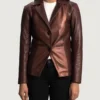 Women's Ruby Metallic Maroon Leather Blazer