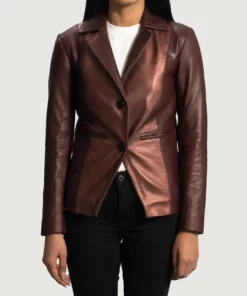 Women's Ruby Metallic Maroon Leather Blazer