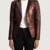 Women's Ruby Metallic Maroon Leather Blazer