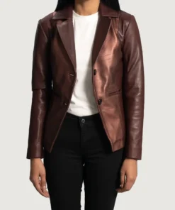 Women's Ruby Metallic Maroon Leather Blazer