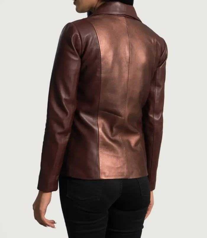 Women's Maroon Ruby Metallic Leather Blazer