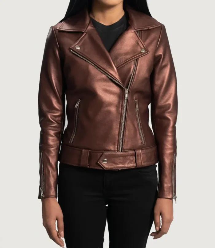 Women's Rumy Maroon Leather Biker Jacket