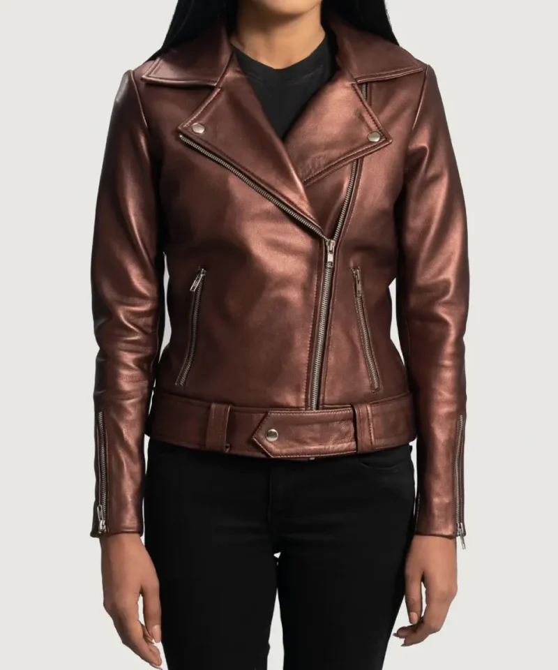 Women's Rumy Maroon Leather Biker Jacket