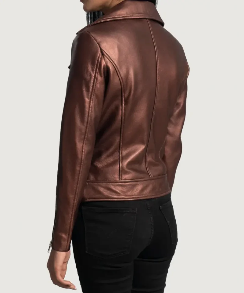 Women's Maroon Rumy Leather Biker Jacket