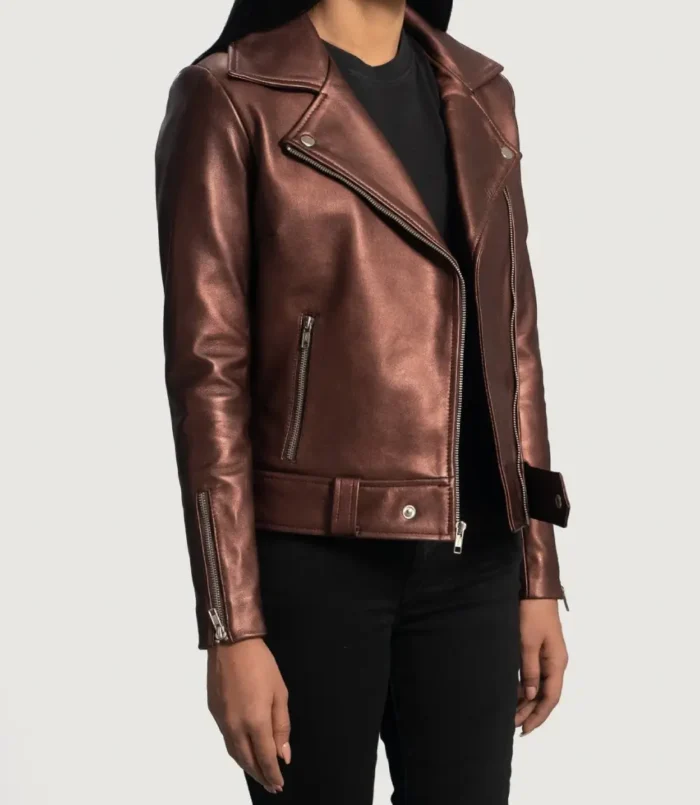 Women's Maroon Rumy Leather Biker Jacket