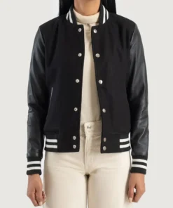 Women's Savant Black Hybrid Varsity Jacket
