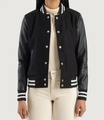 Women's Savant Black Hybrid Varsity Jacket