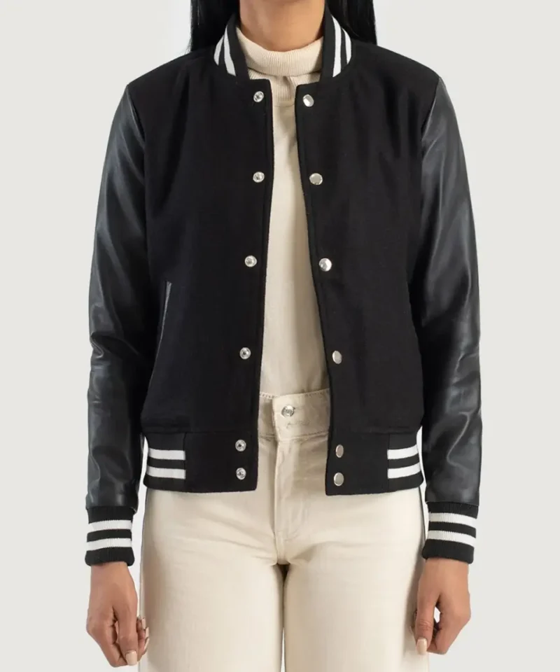 Women's Savant Black Hybrid Varsity Jacket