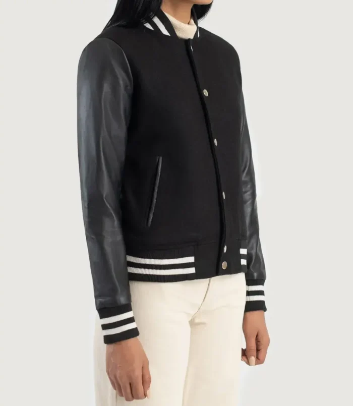 Women's Savant Black Hybrid Varsity Jacket
