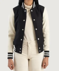 Women's Savant Black & White Hybrid Varsity Jacket