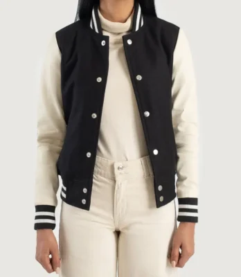 Women's Savant Black & White Hybrid Varsity Jacket