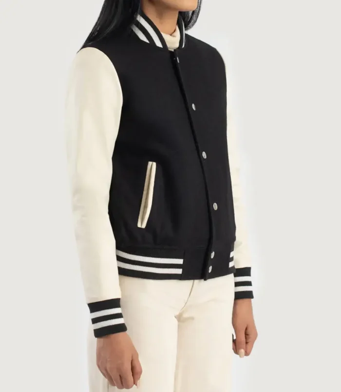 Women's Savant Black & White Hybrid Varsity Jacket