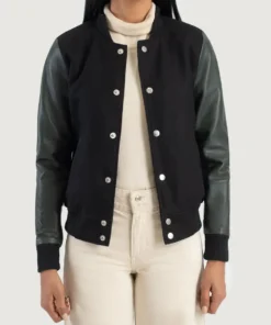 Women's Savant Green & Black Hybrid Varsity Jacket