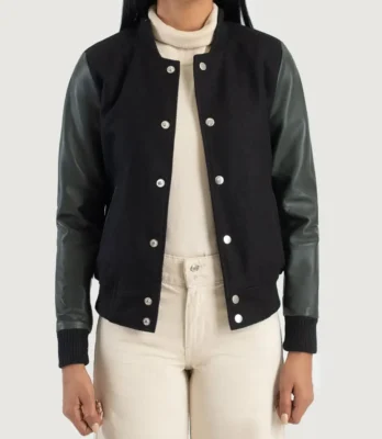 Women's Savant Green & Black Hybrid Varsity Jacket