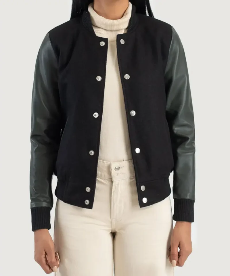 Women's Savant Green & Black Hybrid Varsity Jacket