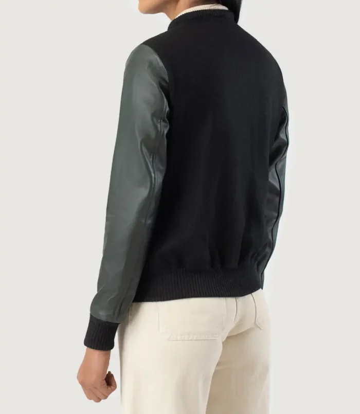 Women's Savant Green & Black Hybrid Varsity Jacket