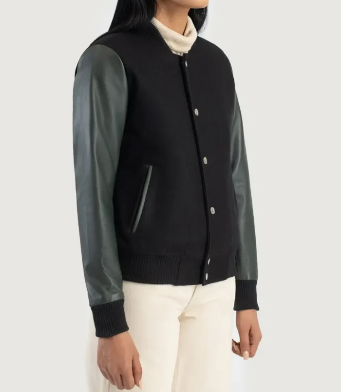 Women's Savant Green & Black Hybrid Varsity Jacket