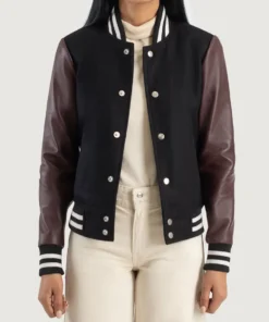 Women's Savant Maroon & Black Hybrid Varsity Jacket