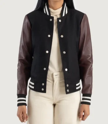 Women's Savant Maroon & Black Hybrid Varsity Jacket