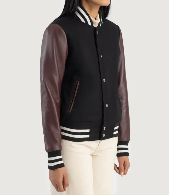 Women's Savant Maroon & Black Hybrid Varsity Jacket