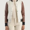 Women's Savant White & Brown Hybrid Varsity Jacket