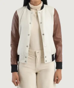 Women's Savant White & Brown Hybrid Varsity Jacket