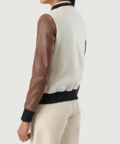 Women's Savant White & Brown Hybrid Varsity Jacket