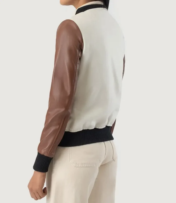 Women's Savant White & Brown Hybrid Varsity Jacket