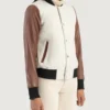 Women's Savant White & Brown Hybrid Varsity Jacket