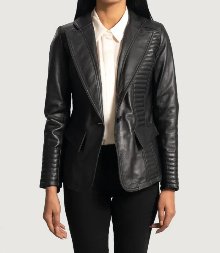 Women's Selina Black Leather Blazer