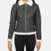 Women's Sherilyn B-3 Black & White Leather Bomber Jacket