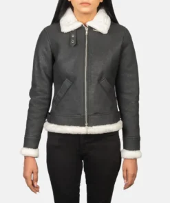 Women's Sherilyn B-3 Black & White Leather Bomber Jacket