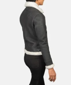 Women's Sherilyn B-3 Black & White Leather Bomber Jacket