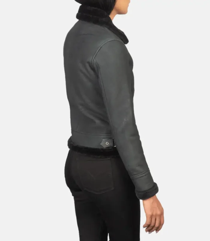 Women's Sherilyn B-3 Distressed Black Leather Bomber Jacket