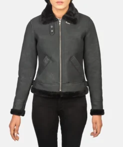 Women's Sherilyn B-3 Distressed Black Leather Bomber Jacket