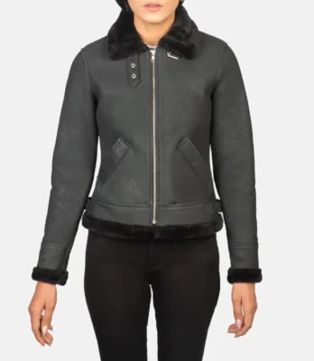 Women's Sherilyn B-3 Distressed Black Leather Bomber Jacket