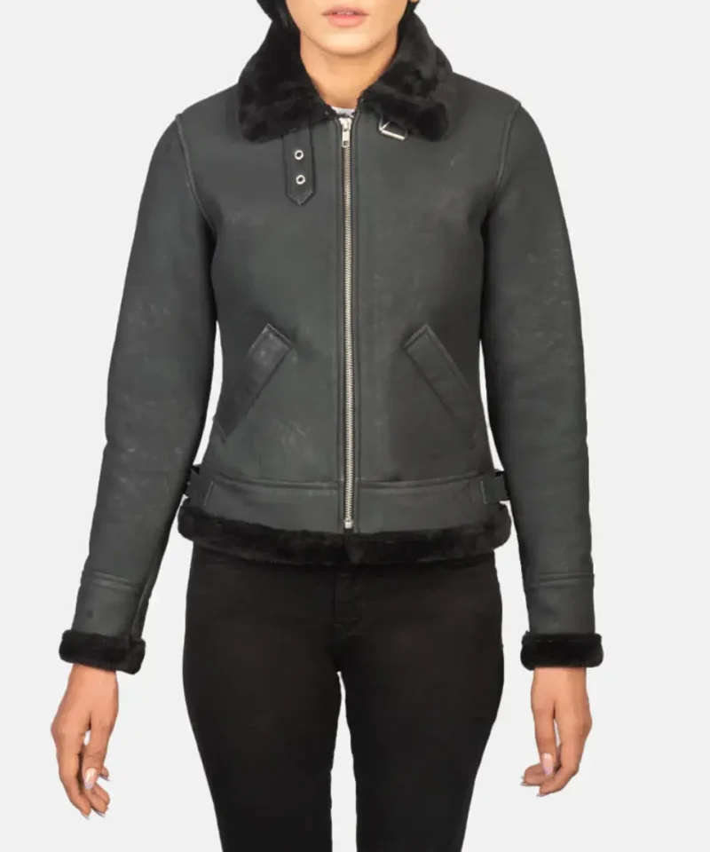 Women's Sherilyn B-3 Distressed Black Leather Bomber Jacket