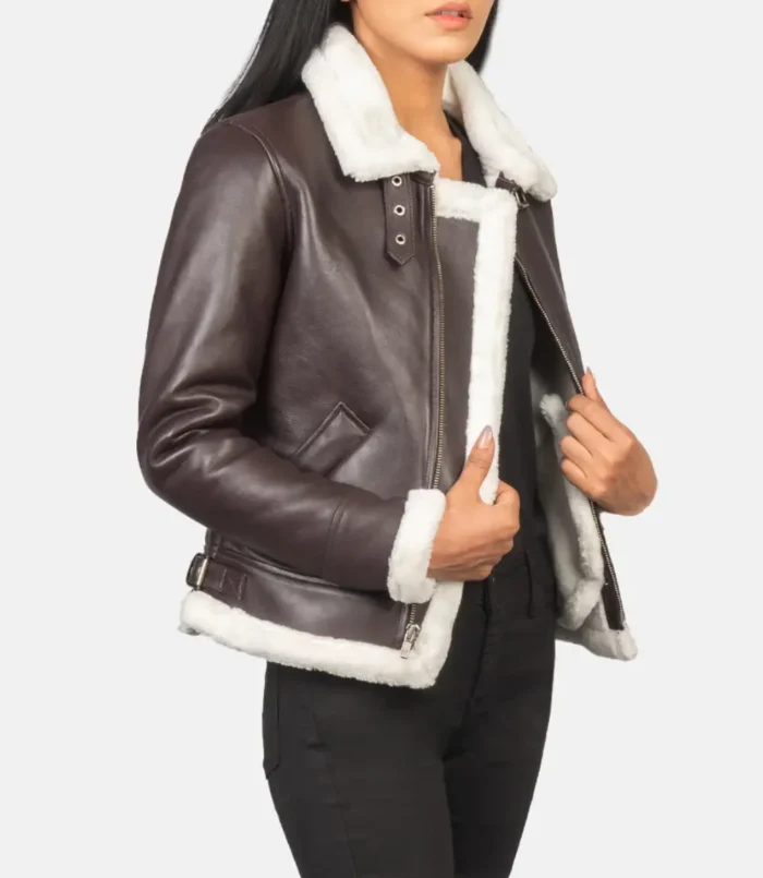 Women's Sherilyn B-3 Maroon Leather Bomber Jacket