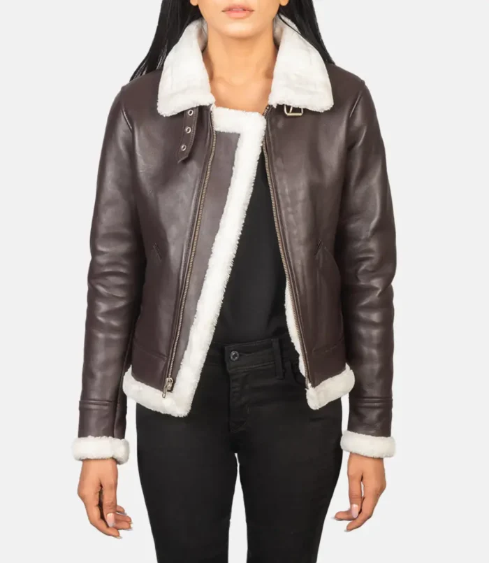 Women's Sherilyn B-3 Maroon Leather Bomber Jacket