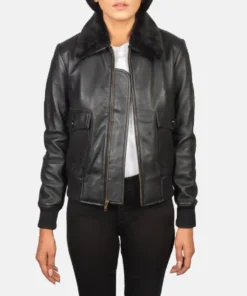 Women's Stella G-1 Black Leather Bomber Jacket