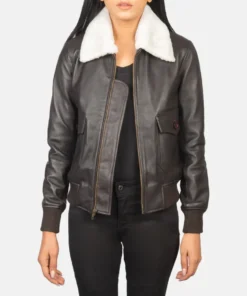 Women's Stella G-1 Brown Leather Bomber Jacket