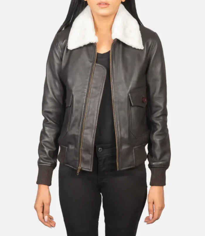 Women's Stella G-1 Brown Leather Bomber Jacket