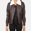 Women's Stella G-1 Maroon Leather Bomber Jacket