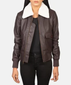 Women's Stella G-1 Maroon Leather Bomber Jacket