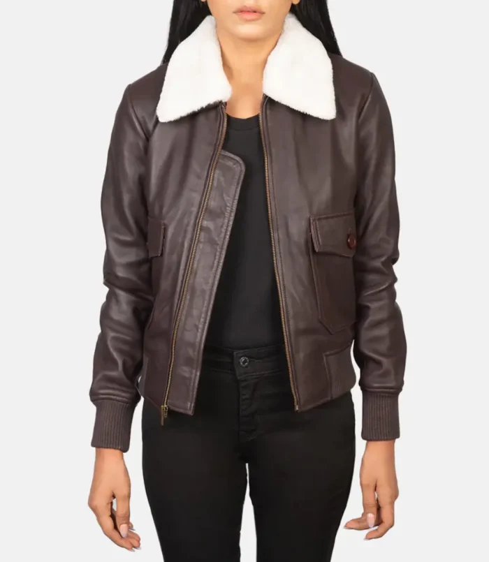 Women's Stella G-1 Maroon Leather Bomber Jacket